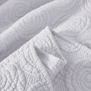 Brandream 5-Piece White Quilts 100% Cotton Queen Size Quilt Bedding Set Rose Matelasse Bedspread Set Breathable Lightweight