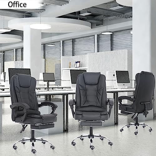 anjsindra Ergonomic Executive Office Chair with Footrest, PU Leather Task Chair with High Back Adjustable Height Modern Desk Chair, Black (Ergonomic Executive Office Chair, Black)