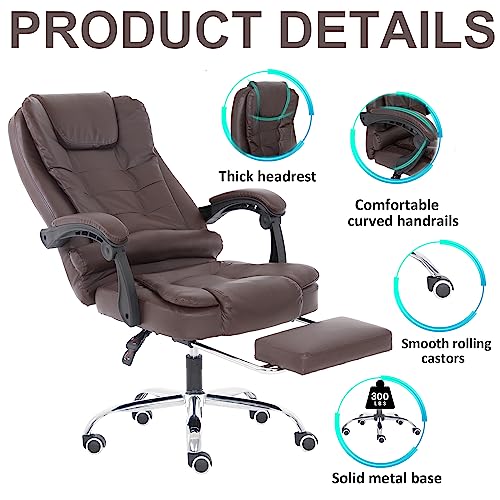 anjsindra Ergonomic Executive Office Chair with Footrest, PU Leather Task Chair with High Back Adjustable Height Modern Desk Chair, Black (Ergonomic Executive Office Chair, Amber)