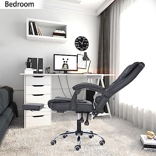 anjsindra Ergonomic Executive Office Chair with Footrest, PU Leather Task Chair with High Back Adjustable Height Modern Desk Chair, Black (Ergonomic Executive Office Chair, Black)