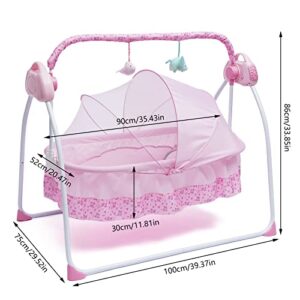 Guaopom Electric Baby Crib Cradle, 0-25Kg Big Space Auto Rocking Chair Chair Bed, 5 Speed with Remote Control Infant Musical Sleeping Basket Baby Cradle for 0-18 Months Newborn Babies (Pink)