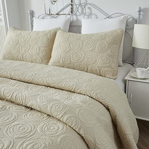 Brandream 5-Piece Beige Quilts 100% Cotton King Size Quilt Bedding Set Shabby Rustic Rose Matelasse Coverlet Set