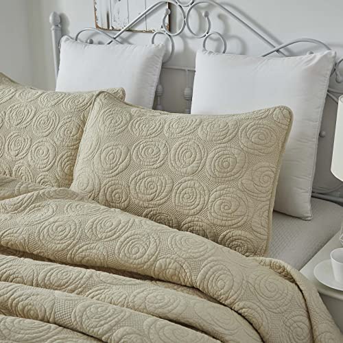 Brandream 5-Piece Beige Quilts 100% Cotton King Size Quilt Bedding Set Shabby Rustic Rose Matelasse Coverlet Set