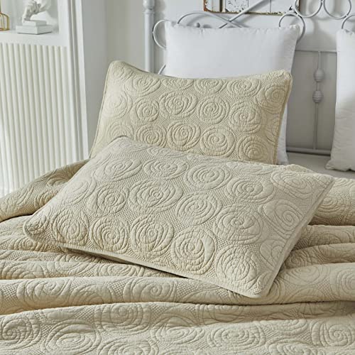 Brandream 5-Piece Beige Quilts 100% Cotton King Size Quilt Bedding Set Shabby Rustic Rose Matelasse Coverlet Set