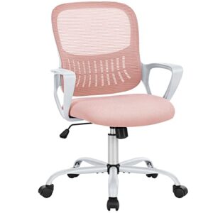 office chair mid back desk chair ergonomic mesh computer gaming chair with larger seat, executive height adjustable swivel task chair with lumbar support armrest for women adults
