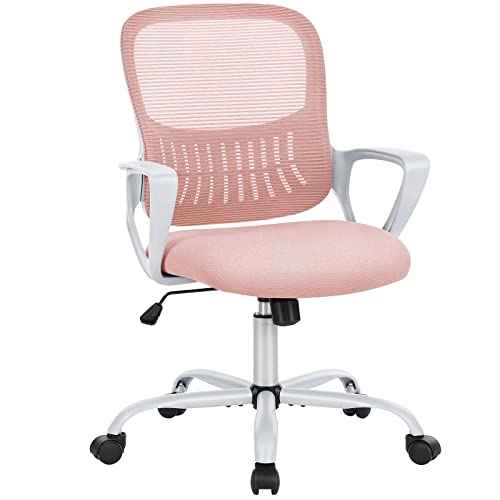 Office Chair Mid Back Desk Chair Ergonomic Mesh Computer Gaming Chair with Larger Seat, Executive Height Adjustable Swivel Task Chair with Lumbar Support Armrest for Women Adults