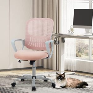 Office Chair Mid Back Desk Chair Ergonomic Mesh Computer Gaming Chair with Larger Seat, Executive Height Adjustable Swivel Task Chair with Lumbar Support Armrest for Women Adults