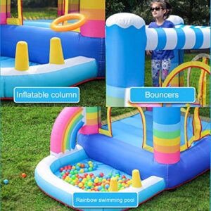 Children's Inflatable Castle,Rainbow Trampoline Indoor Small Naughty Castle Children's Playground Kindergarten Indoor and Outdoor Toy Playground,Colors,290 * 200 * 250Cm