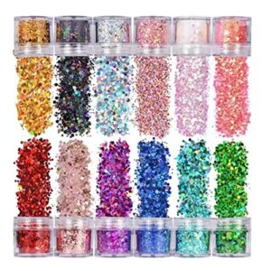 12 colors glitter sequins star hex shape nail flakes decals pet safe thin for nails art decoration hair eyes face body diy craft festival party makeup