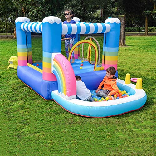 Children's Inflatable Castle,Rainbow Trampoline Indoor Small Naughty Castle Children's Playground Kindergarten Indoor and Outdoor Toy Playground,Colors,290 * 200 * 250Cm