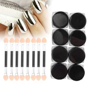 Nail Art Decoration Pigment Powder, Decoration Black Powder Nails Art Decoration Powder Fine Texture Powder Nail Art Powder Set with Eyeshadow Sticks Glitter Mirror Powder