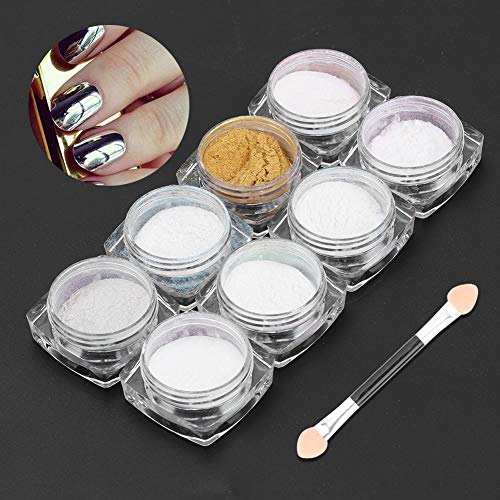 Nail Art Decoration Pigment Powder, Decoration Black Powder Nails Art Decoration Powder Fine Texture Powder Nail Art Powder Set with Eyeshadow Sticks Glitter Mirror Powder