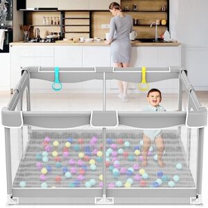 baby playpen, baby playard, playpen for babies with gate indoor & outdoor kids activity center with anti-slip base, sturdy safety playpen with soft breathable mesh, kid's fence for infants