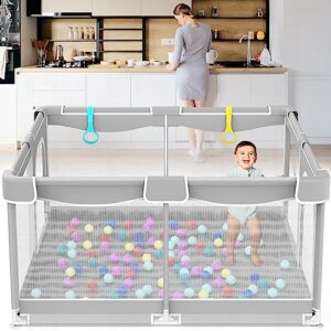 Baby Playpen, Baby Playard, Playpen for Babies with Gate Indoor & Outdoor Kids Activity Center with Anti-Slip Base, Sturdy Safety Playpen with Soft Breathable Mesh, Kid's Fence for Infants