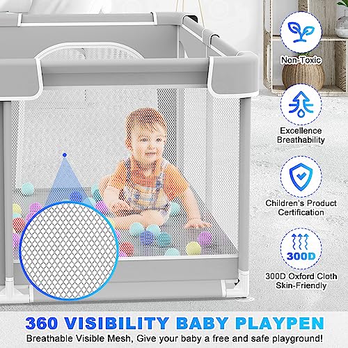 Baby Playpen, Baby Playard, Playpen for Babies with Gate Indoor & Outdoor Kids Activity Center with Anti-Slip Base, Sturdy Safety Playpen with Soft Breathable Mesh, Kid's Fence for Infants