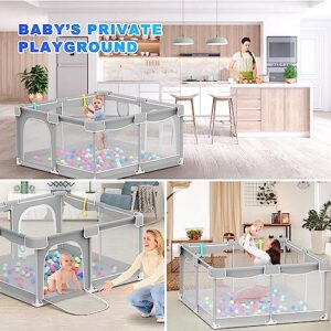 Baby Playpen, Baby Playard, Playpen for Babies with Gate Indoor & Outdoor Kids Activity Center with Anti-Slip Base, Sturdy Safety Playpen with Soft Breathable Mesh, Kid's Fence for Infants