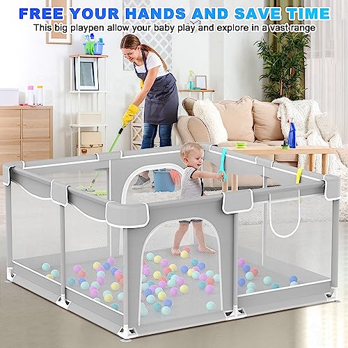 Baby Playpen, Baby Playard, Playpen for Babies with Gate Indoor & Outdoor Kids Activity Center with Anti-Slip Base, Sturdy Safety Playpen with Soft Breathable Mesh, Kid's Fence for Infants