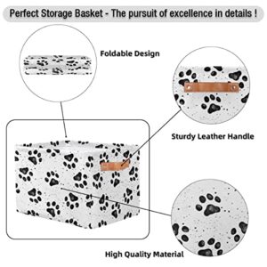 Cat Paws Collection Fabric Storage Basket for Organizing Collapsible Rectangle Basket Decorative Storage Bins with Handles for Shelves Closets Toys Laundry Nursery Home Office