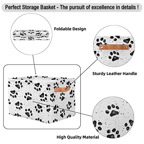 Cat Paws Collection Fabric Storage Basket for Organizing Collapsible Rectangle Basket Decorative Storage Bins with Handles for Shelves Closets Toys Laundry Nursery Home Office