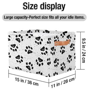 Cat Paws Collection Fabric Storage Basket for Organizing Collapsible Rectangle Basket Decorative Storage Bins with Handles for Shelves Closets Toys Laundry Nursery Home Office