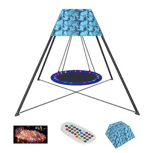 Outdoor Swing Set, Swing Stand with Tent & Swing, Trapezoidal Swing Set with Heavy Duty Galvanized Steel Frame & LED Strips for Boys Girls Teens Garden Backyard Playground