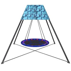 Outdoor Swing Set, Swing Stand with Tent & Swing, Trapezoidal Swing Set with Heavy Duty Galvanized Steel Frame & LED Strips for Boys Girls Teens Garden Backyard Playground