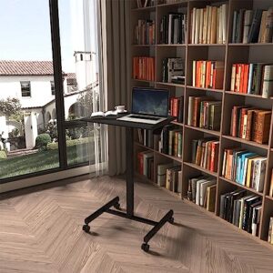small computer desk, home office desk, ergonomic standing desk, rolling desk for bedroom, height-adjustable from 28.5" to 42.9",weight capacity 22lbs, 22.60" l*19.30" w*42.90" h, black