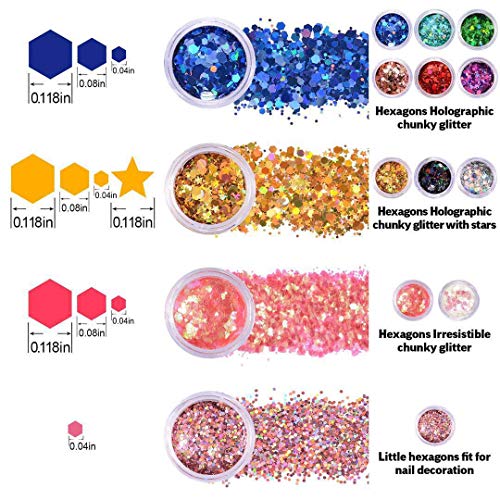 Sparkly Fine Glitter for Crafting, 12 Colors of Nail Glitter Face Glitter Powder for Arts Crafts, Rainbow Body Glitter & Tattoo Glitter for Scrapbooking Cards Eye Hair Makeup, Craft Glitter