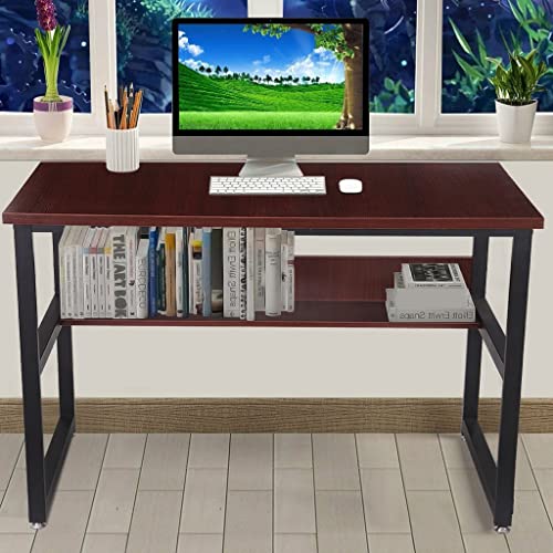 Modern Standing Desk Executive Desk Modern Style Computer Desk with 1 Shelves for Home and Office Industrial Morden Writing Table for PC Laptop Stand Up Side Table (Wine, One Size)