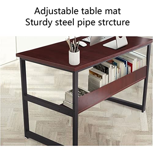 Modern Standing Desk Executive Desk Modern Style Computer Desk with 1 Shelves for Home and Office Industrial Morden Writing Table for PC Laptop Stand Up Side Table (Wine, One Size)