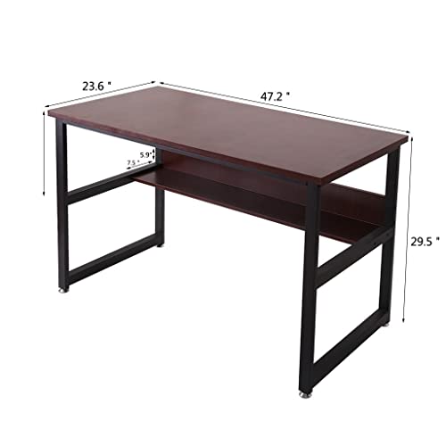 Modern Standing Desk Executive Desk Modern Style Computer Desk with 1 Shelves for Home and Office Industrial Morden Writing Table for PC Laptop Stand Up Side Table (Wine, One Size)