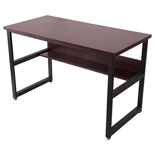 Modern Standing Desk Executive Desk Modern Style Computer Desk with 1 Shelves for Home and Office Industrial Morden Writing Table for PC Laptop Stand Up Side Table (Wine, One Size)