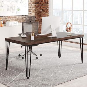 tribesigns 62.9 inch rustic computer desk, large office executive desk with metal legs, simple writing study desk workstation conference table business furniture for home office