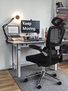 mesh ergonomic swivel office chair with flip up arms and lumbar support, high back desk chair, high adjustable headrest, tilt function, computer chair, executive chair for home office(black)