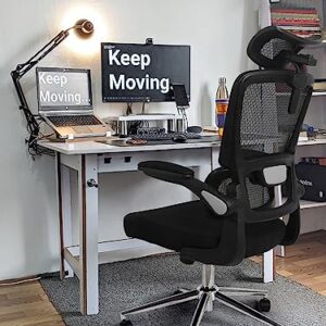 Mesh Ergonomic Swivel Office Chair with Flip Up Arms and Lumbar Support, High Back Desk Chair, High Adjustable Headrest, Tilt Function, Computer Chair, Executive Chair for Home Office(Black)