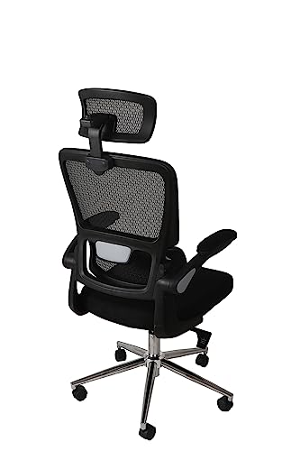 Mesh Ergonomic Swivel Office Chair with Flip Up Arms and Lumbar Support, High Back Desk Chair, High Adjustable Headrest, Tilt Function, Computer Chair, Executive Chair for Home Office(Black)