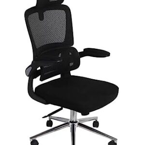 Mesh Ergonomic Swivel Office Chair with Flip Up Arms and Lumbar Support, High Back Desk Chair, High Adjustable Headrest, Tilt Function, Computer Chair, Executive Chair for Home Office(Black)