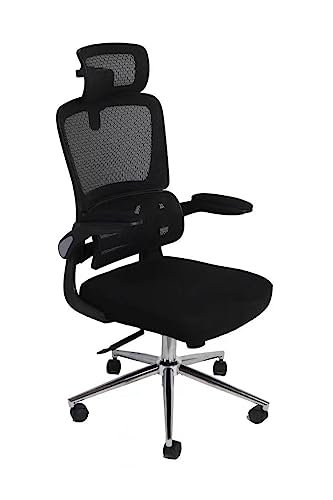 Mesh Ergonomic Swivel Office Chair with Flip Up Arms and Lumbar Support, High Back Desk Chair, High Adjustable Headrest, Tilt Function, Computer Chair, Executive Chair for Home Office(Black)