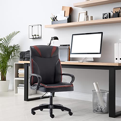 Executive Office Chair Leather, Ergonomic Office Desk Chair with Wheels Adjustable Swivel Chair Mid-Back Office Task Gaming Computer Chair