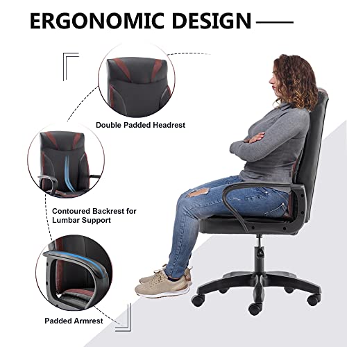 Executive Office Chair Leather, Ergonomic Office Desk Chair with Wheels Adjustable Swivel Chair Mid-Back Office Task Gaming Computer Chair