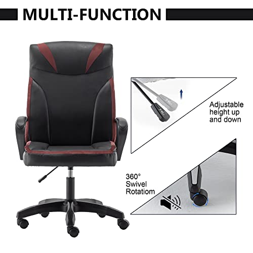 Executive Office Chair Leather, Ergonomic Office Desk Chair with Wheels Adjustable Swivel Chair Mid-Back Office Task Gaming Computer Chair