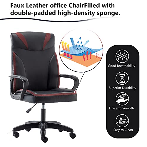 Executive Office Chair Leather, Ergonomic Office Desk Chair with Wheels Adjustable Swivel Chair Mid-Back Office Task Gaming Computer Chair