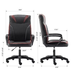 Executive Office Chair Leather, Ergonomic Office Desk Chair with Wheels Adjustable Swivel Chair Mid-Back Office Task Gaming Computer Chair