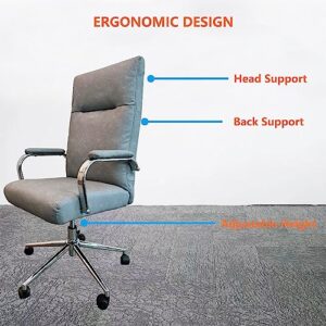 Office Chair Ergonomic Desk Chair，Swivel Computer Desk Chair with Adjustable Height and Wheels，High Back Leather Executive Chair with Lumbar Support,Grey