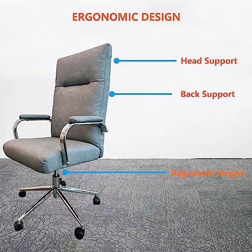 Office Chair Ergonomic Desk Chair，Swivel Computer Desk Chair with Adjustable Height and Wheels，High Back Leather Executive Chair with Lumbar Support,Grey