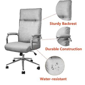 Office Chair Ergonomic Desk Chair，Swivel Computer Desk Chair with Adjustable Height and Wheels，High Back Leather Executive Chair with Lumbar Support,Grey