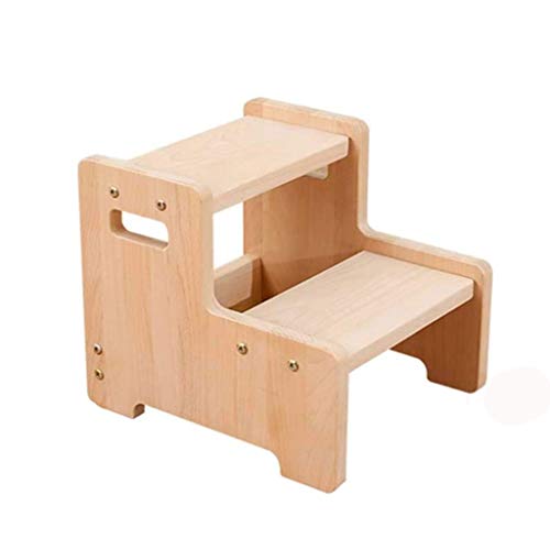 YEBDD Wooden 2-Step Stool with Maple Finish for Kids and Adults, Features 2 Convenient Carrying Handles, Suitable for Individuals Up to 200lbs