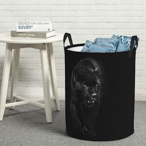 Animal Panther Printed Round Laundry Hamper,Collapsible Clothes Hamper Storage With Handle,Canvas Fabric Waterproof Storage Bin