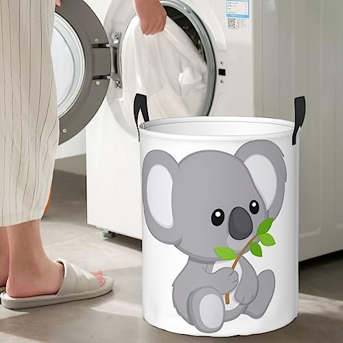 Green Leaf Koala Laundry Basket Protable Circular Laundry Hamper Storage Bin Organizer With Handles For Bathroom,Bedroom Clothes