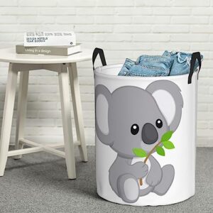 Green Leaf Koala Laundry Basket Protable Circular Laundry Hamper Storage Bin Organizer With Handles For Bathroom,Bedroom Clothes